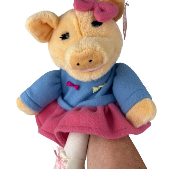 Gund Plush Petula Ice Skater Pig Hand Puppet 12”Blue & Pink Outfit #9197 Tags - Picture 3 of 10